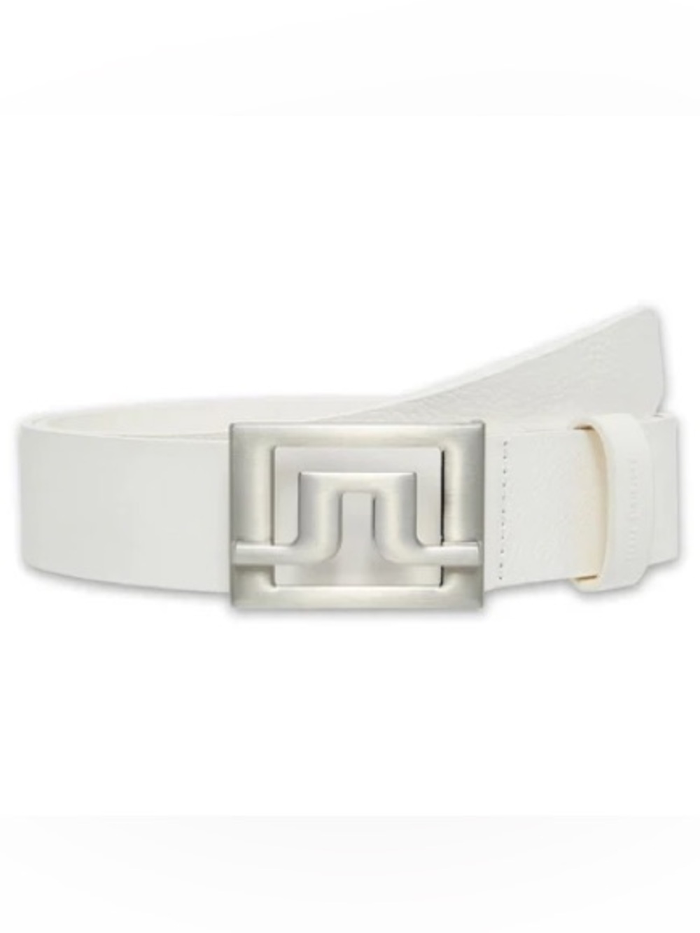 J. Lindeberg Slater White Leather Belt with Silver Iconic Buckle SZ 105
